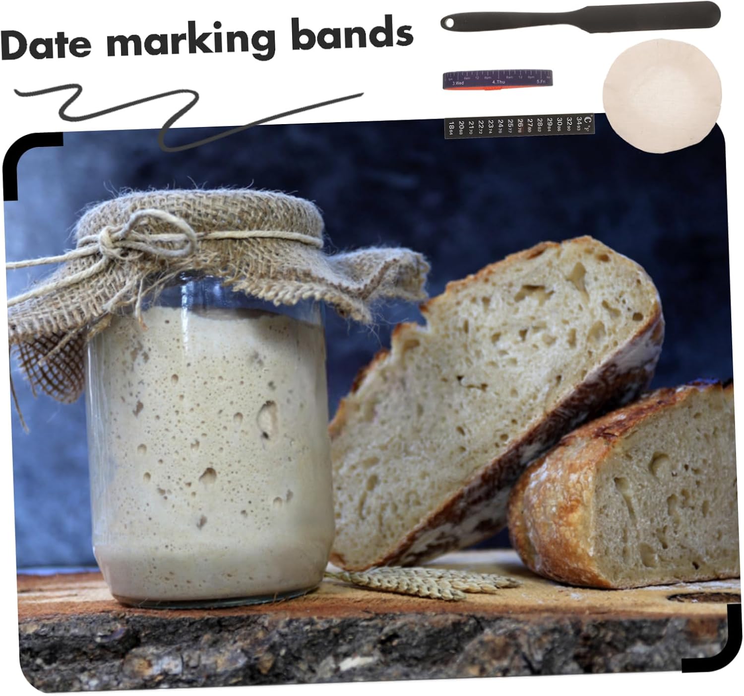 Sourdough Starter Jar Kit Cloth Cover Thermometer Sticker and Date Band Fermentation Accessories for Home Baking for Sourdough Enthusiasts