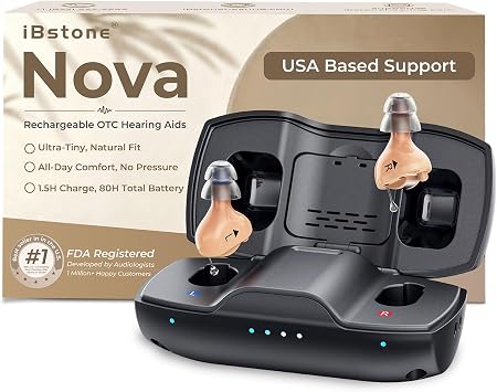 Nova Hearing Aids for Seniors Adults Superior Sound Quality - Smart Noise Cancelling - No Feedback - 1.5Hrs Charging for 100Hrs Working - Come with Anti-Lost Lanyard - Over-the-Counter