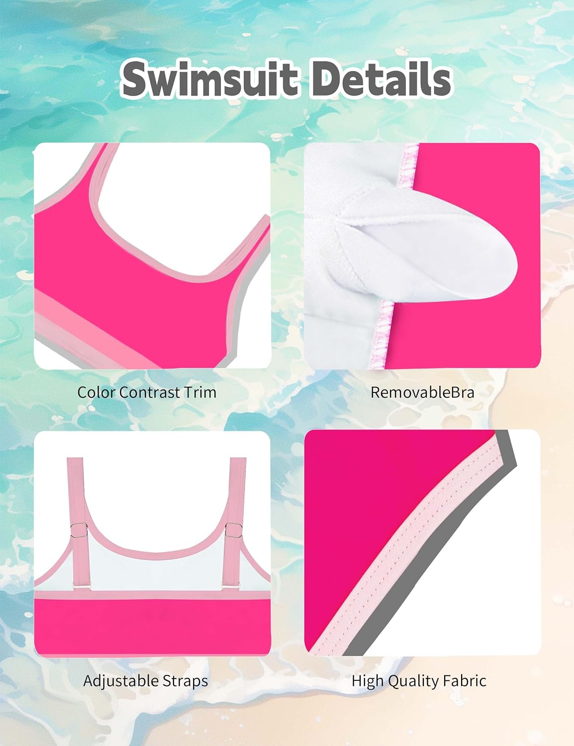 Girls Swimsuit Two Piece Bikini Sets Color-Block Adjustable Straps Bathing Suit Girls Swimwear 9-16Y