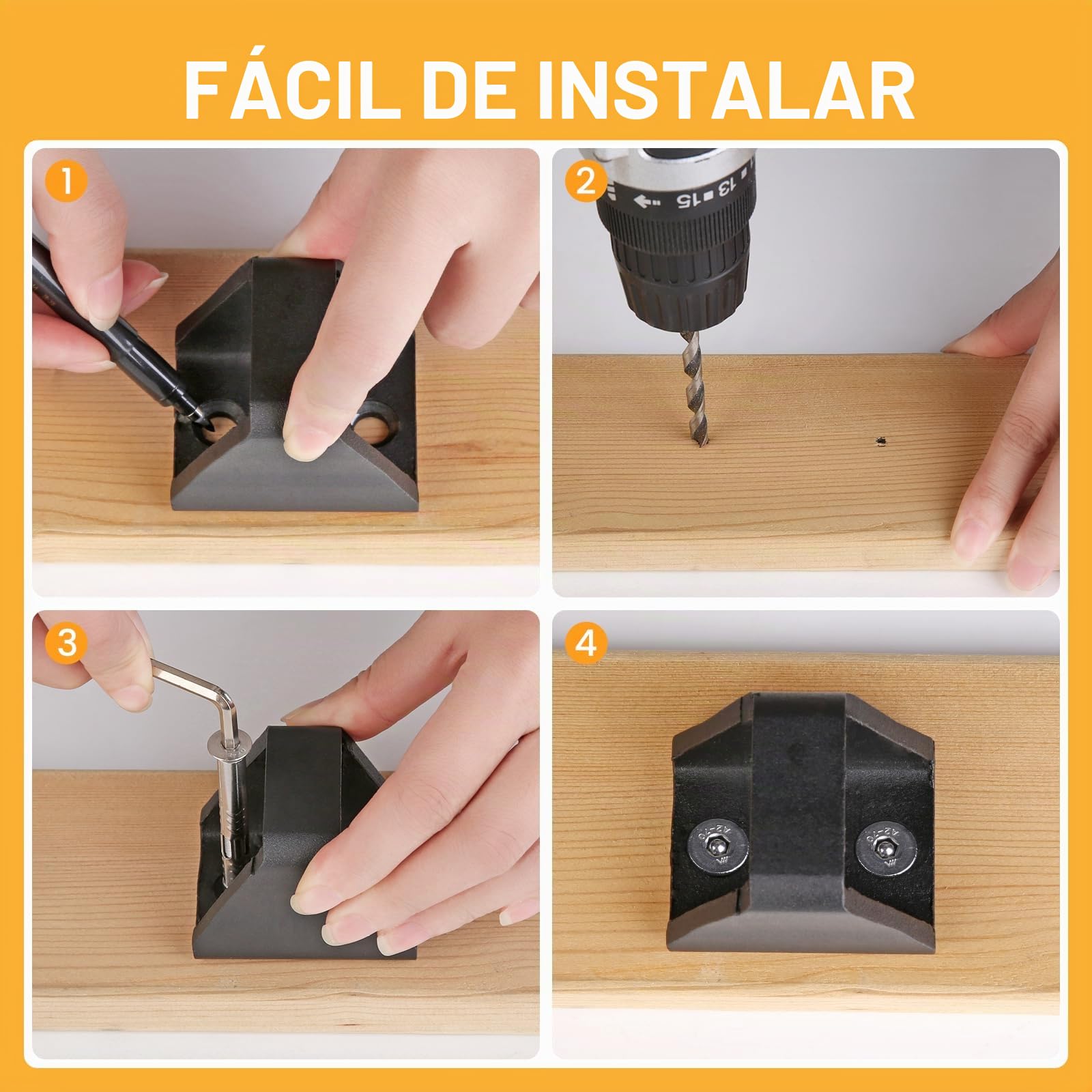 Anclaje de pared para bicicleta de acero de 5 mm de grosor, antirrobo, para bicicletas, con 4 juegos de tornillos de acero inoxidable 304, anclaje de pared estable