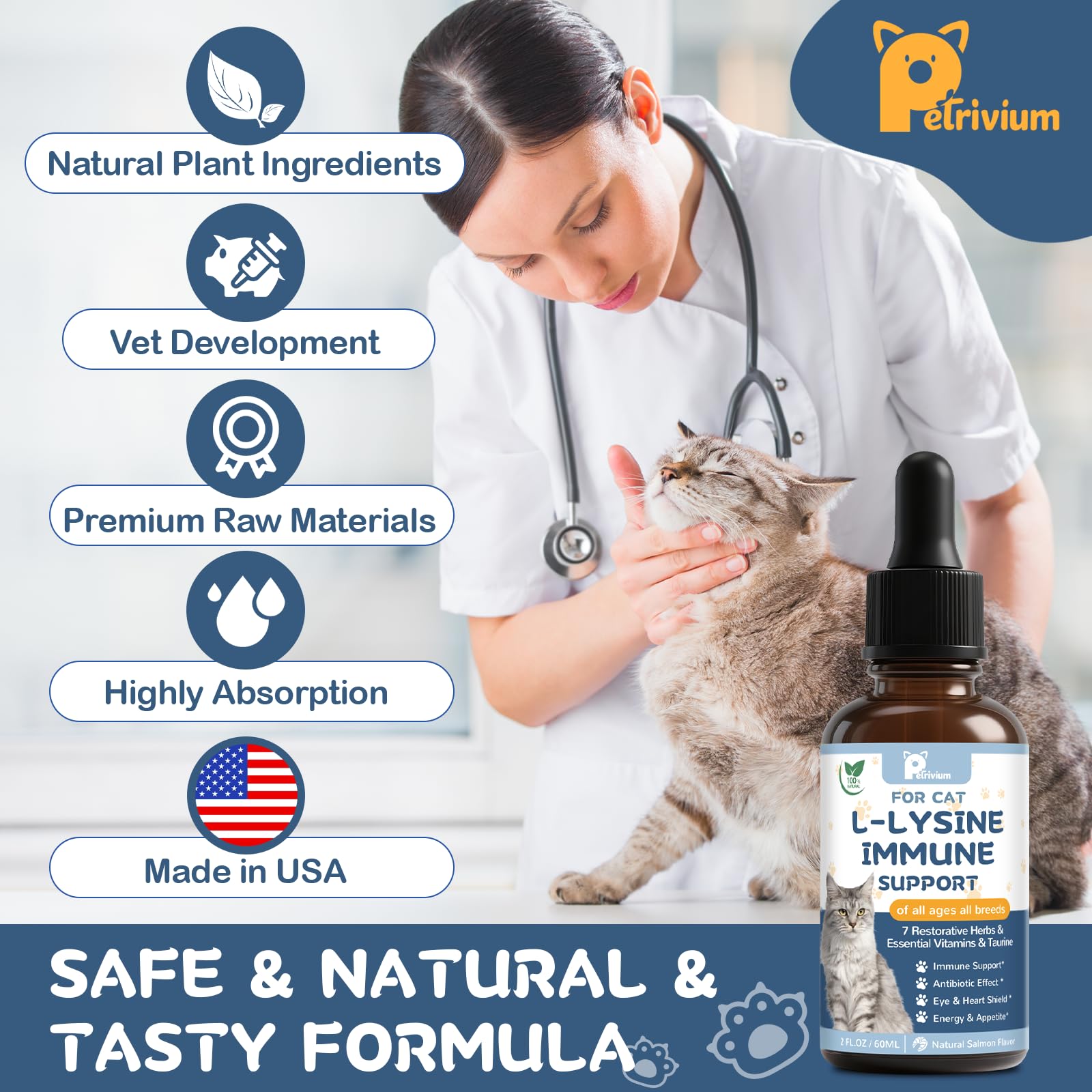L-Lysine Supplement for Cats - Vitamins & Taurine for Immune Support & Allergy Relief - Lysine for Respiratory, Sneezing, Runny Nose, Eye Function - Natural Cat Antibiotic Drops - 60ML Slamon Flavor — Amazon image 5