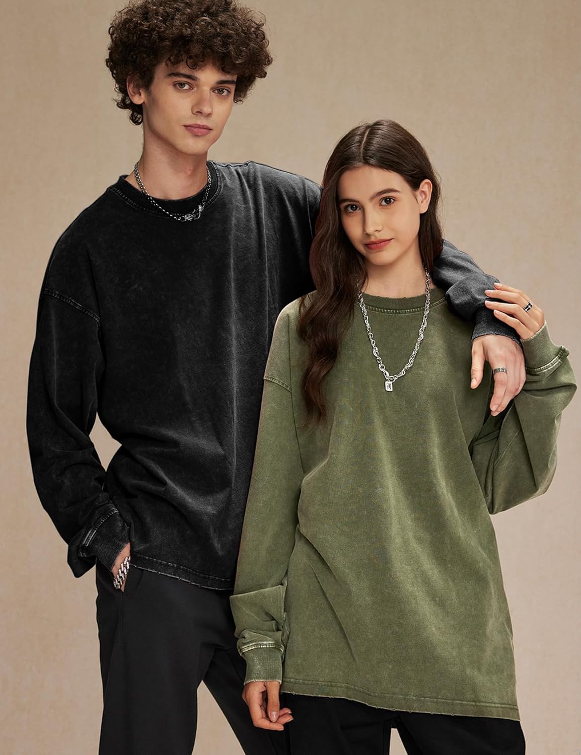 Yimoon Oversized Tshirts for Women Cotton Long Sleeve Shirts Acid Wash Baggy Tees Vintage T Shirt Streetwear - Image 3