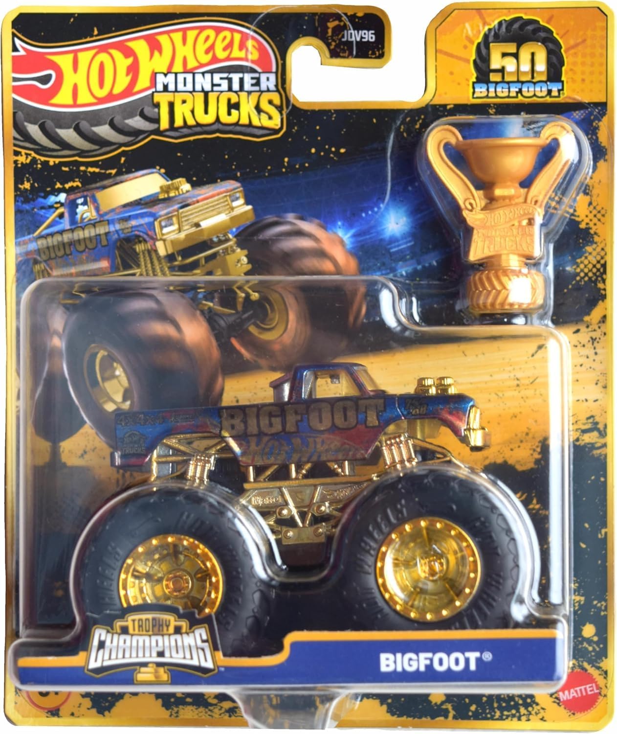Hot Wheels Monster Trucks 1:64 Scale Trophy Champions Gold Chrome 50th Bigfoot Anniversary Collection You Choose Bone Shaker 5 Alarm Gunkster Mega Wrex Tiger Shark (Bigfoot)