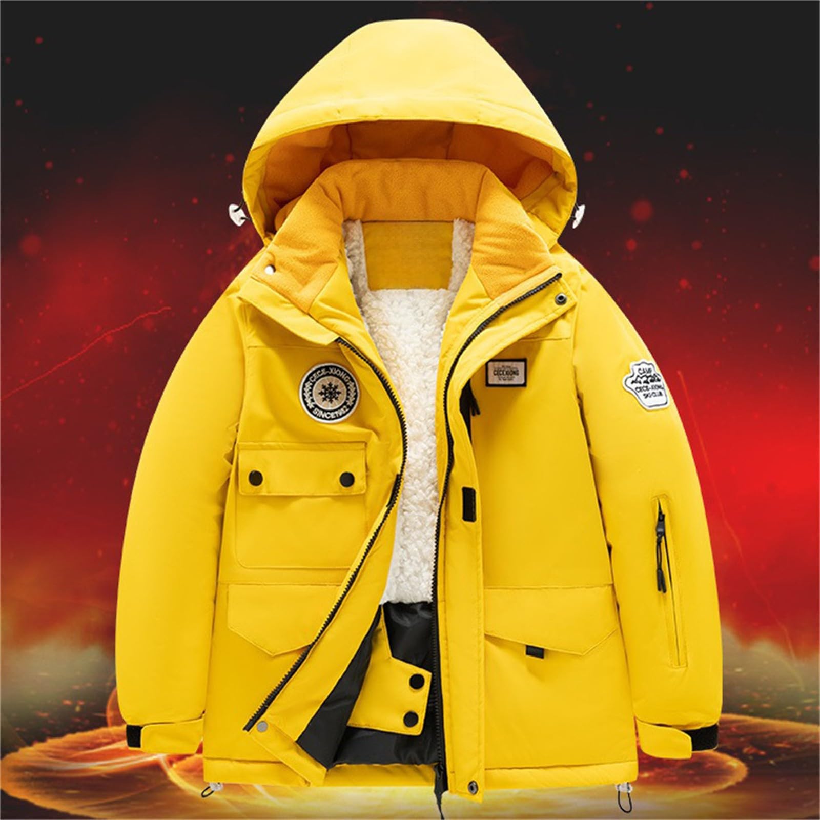 Veste de ski imperméable pour garçons – Manteau d'hiver coupe-vent avec doublure en polaire épaisse matelassée – Vêtement d'extérieur à capuche confortable