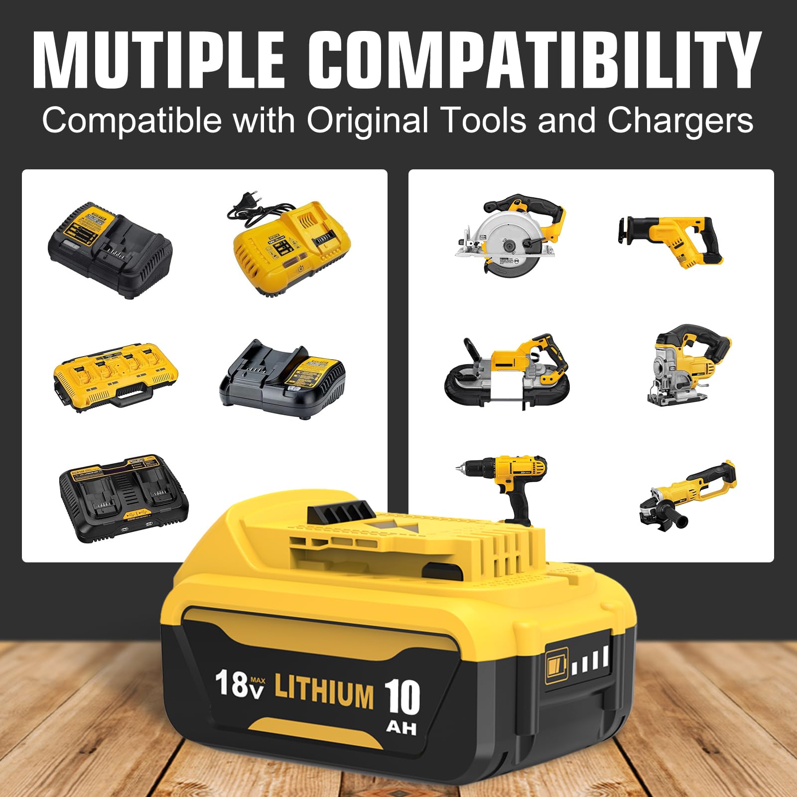 2 Pièces 10.0Ah/10000mAh Remplacement pour Dewalt Batterie 18V DCB184 DCB180 DCB181 DCB182 DCB200 DCB201 DCB204 DCB127 DCB112 DCB115 avec indicateur LED