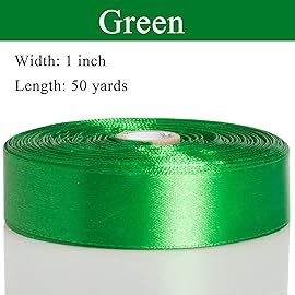 YASEO 1 Inch Green Solid Satin Ribbon, 50 Yards Craft Fabric Ribbon for Gift Wrapping Floral Bouquets Wedding Party Decoration