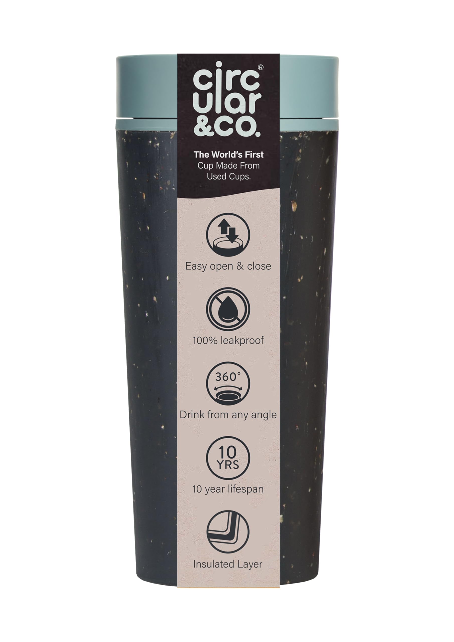 Circular and Co Leakproof Reusable Coffee Cup 16oz/454ml - The World's First Travel Mug Made from Recycled Coffee Cups, 100% Leak-Proof, Sustainable & Insulated (Black & Faraway Blue)