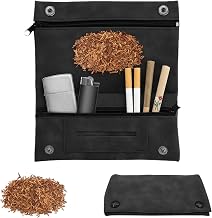 Tobacco Pouches 50g, Waterproof Portable Handmade Cigarette Pouch | Black Pu Suede Leather, Size 16*8.5*2cm, 4 Compartments Wear-Resistant, Stylish & Elegant for Travel Work Party