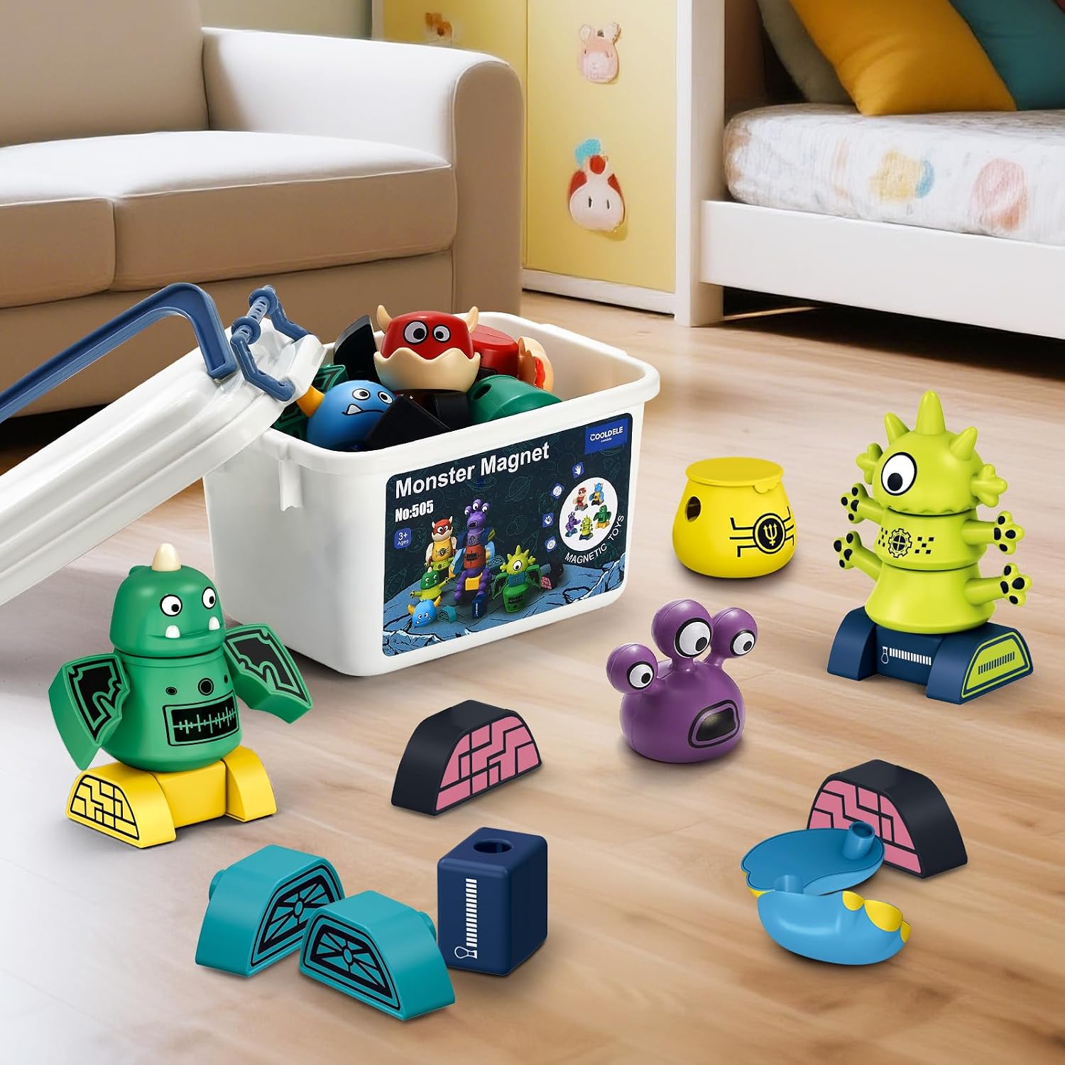 STEM Magnetic Robot Building, Toys for Kids 3 4 5 6 7 8, Transformable Stacking Bots with Storage Box, Creative Learning Christmas and Birthday Gifts for Boys Girls 3-5 4-8
