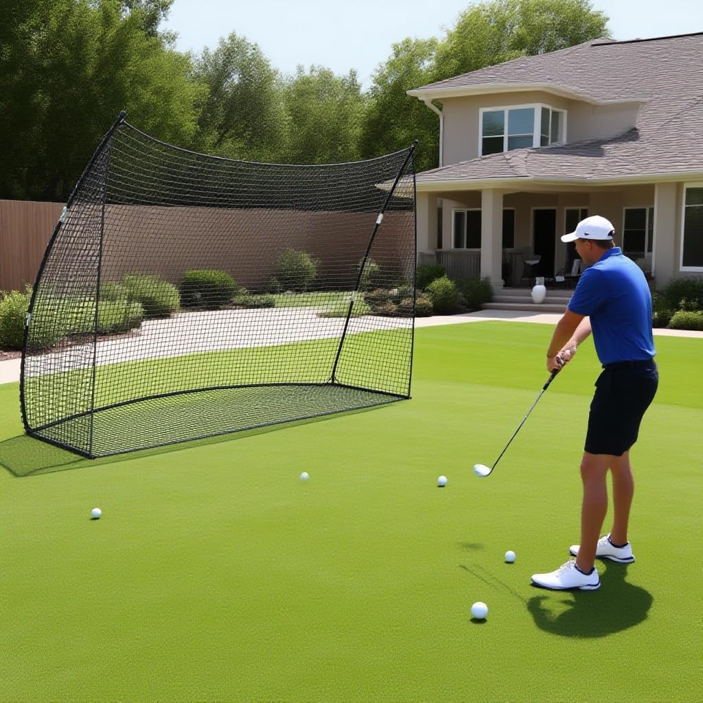 Filet d'Entraînement au Golf Portatif 305x 217cm, Cadre en Fer Renforcé et Maille PE Résistante, Filet de Frappe Swing Rouge et Noir/Noir, Montage Facile pour Intérieur et Extérieur