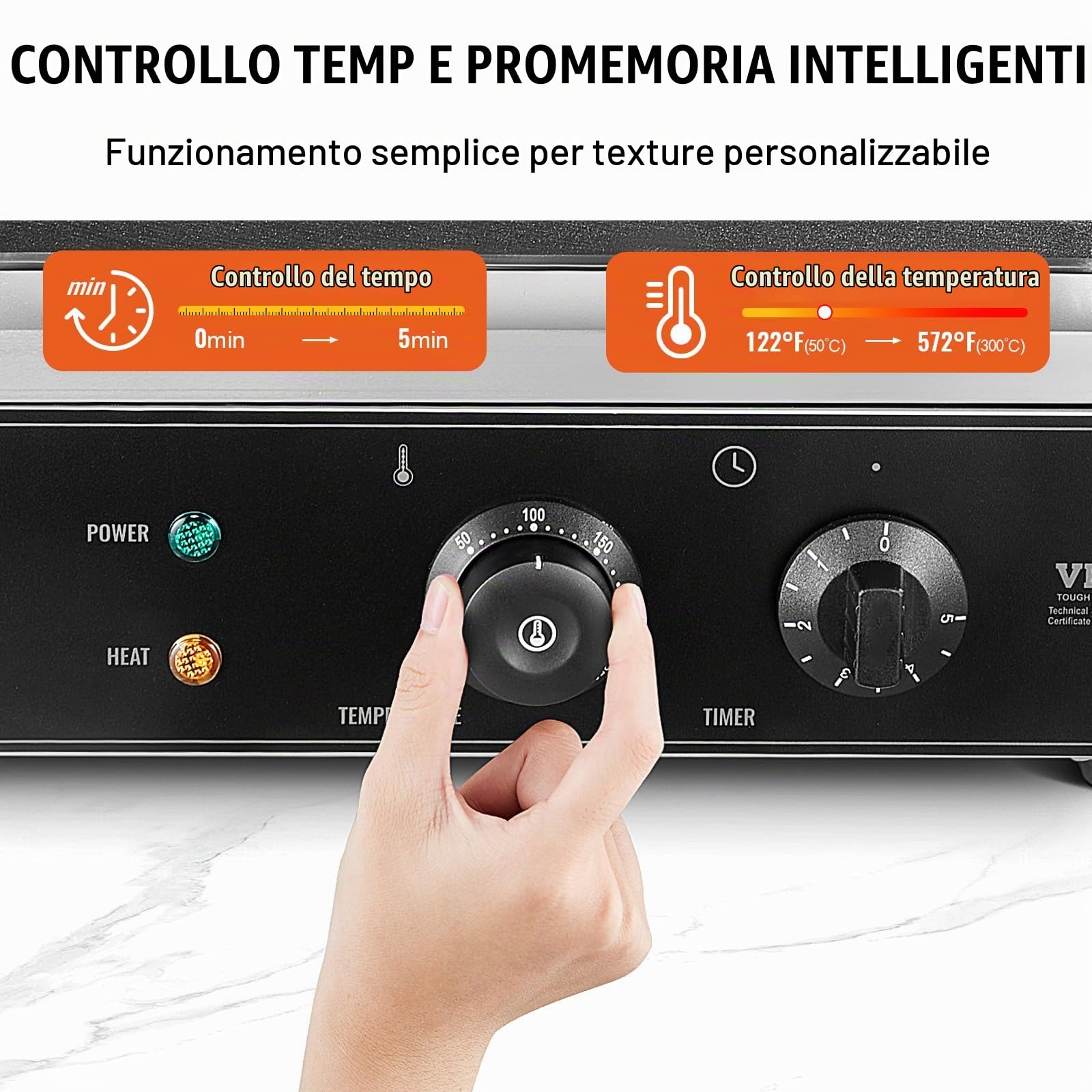 VEVOR Macchina per Waffle Commerciale, 10 pezzi per Waffle Rettangolare, Piastra Waffle Belga in Acciaio Inox Antiaderente 1550 W con Controllo Temperatura Tempo, Maniglia, per Ristorante, Panetteria