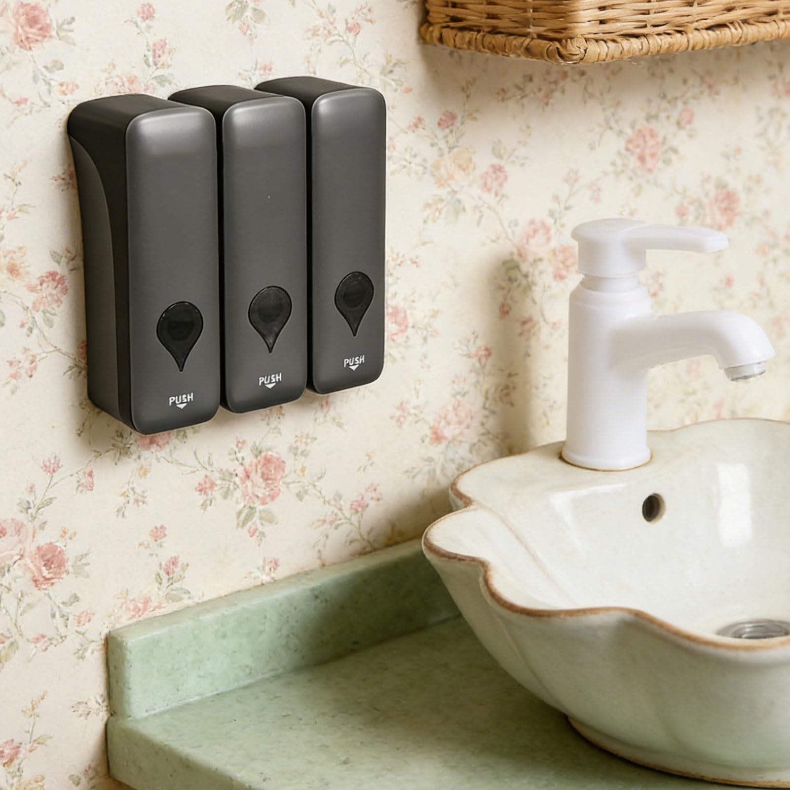 Dispensador de jabón líquido montado en la Pared de 3 cámaras para baño, Hotel, Material ABS Duradero, 200 ml por Botella, Negro