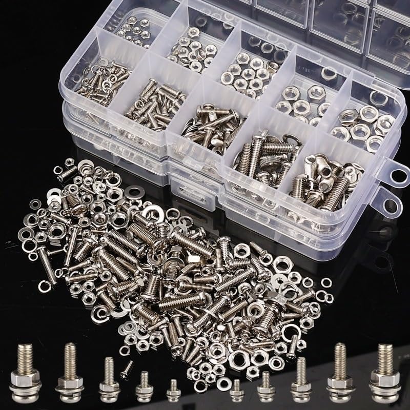 Stainless Steel Bolts and Nuts Assortment Kit Cross Round Cap Metal Screw Bolts Flat Washers Set Multi-Size Hardware Accessories(640PCS- (2 Boxes))