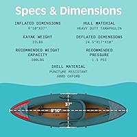 Vista 4 de Retrospec Coaster Kayak inflable individual y tándem para adultos, capacidad de peso de 220 y 440 lb, liviano con remo y bomba