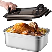 QCQHDU Stainless Steel Food Storage Containers, 7500 ML/ 254 oz / 32 Cup Large Food Storage Meal Prep Containers with Airtight Lids for Roasting Turkey, Chicken, Baking Casserole, Fruits, Party