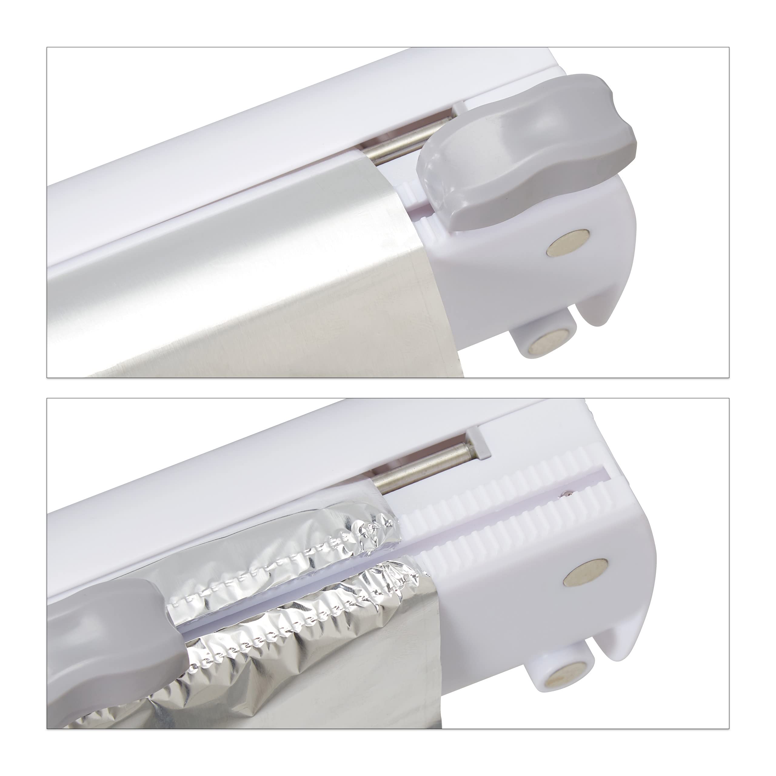 Relaxdays Taglierina da Cucina, Set da 2, Pellicole di Plastica & Alluminio, Trasparente, Taglio Netto, 5x37x8, Bianco