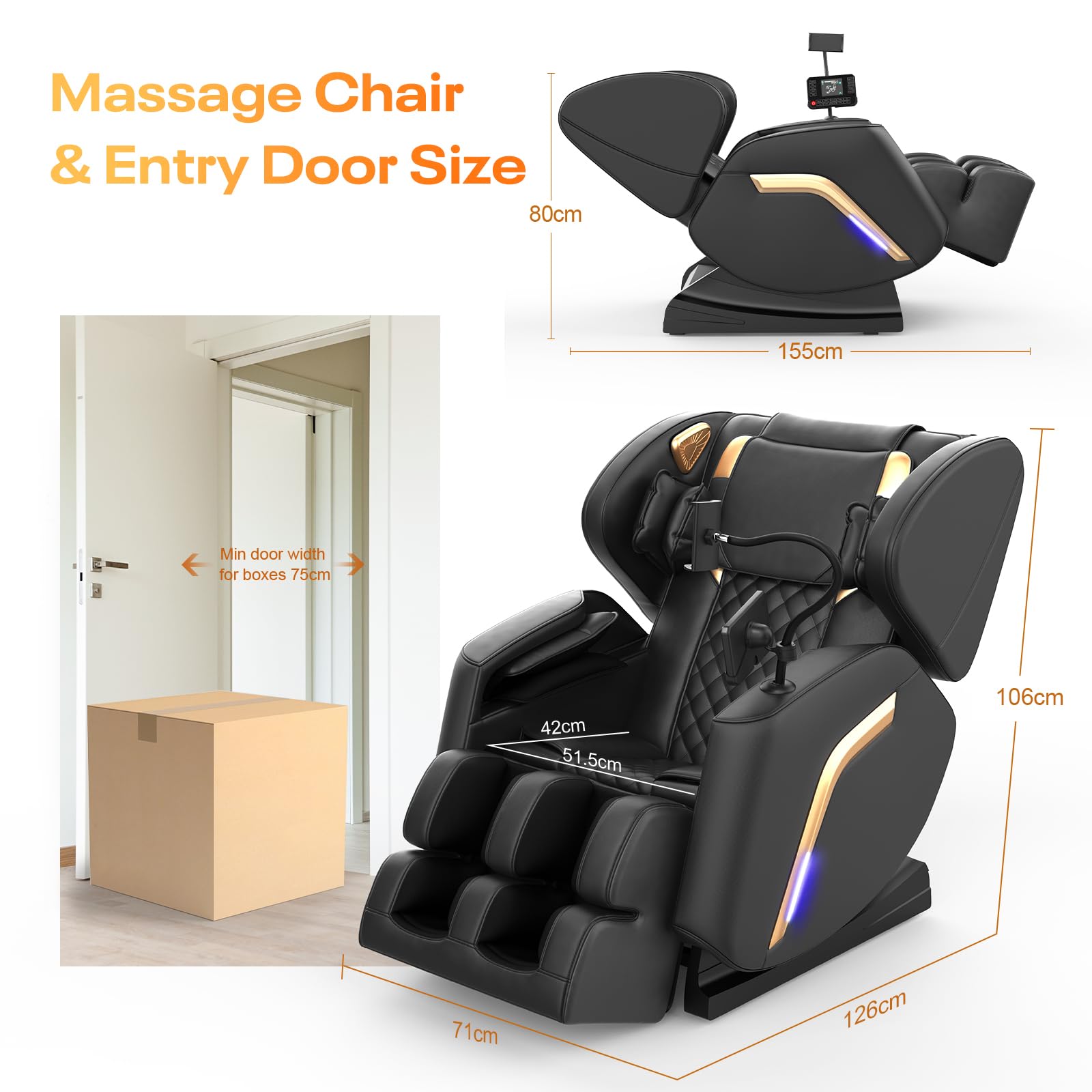 Poltrona Massaggiante,Poltrona Reclinabile con Massaggio Completo a 14 Rulli, 9 Airbag, Riscaldamento Gambe e vita,Massaggio ai Piedi, Controllo Tramite Smartphone,Altoparlante Bluetooth