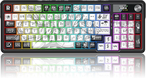 Redragon K719 PRO Wireless Gasket Gaming Keyboard w/Hype Screen & Knob, 95 Keys Mechanical Keyboard, Easy-Control 1.14’’ TFT Info Display, 5-Layer Noise Dampening, Street Graffiti Dye-Sub PBT Keycaps