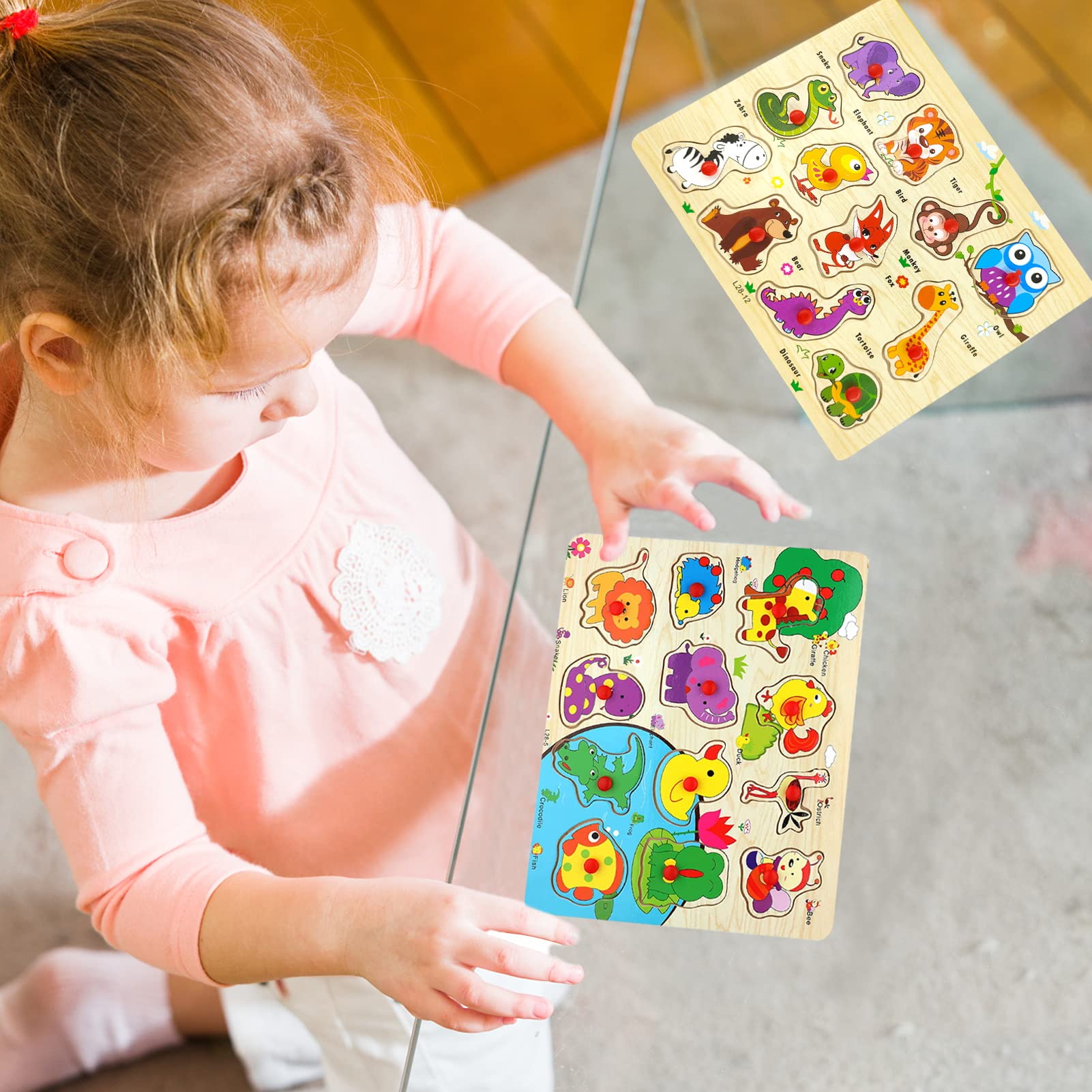 Puzzles en Bois pour Enfants 1-3 Ans, Puzzle Bois Bouton Encastrement, Cadeau Anniversaire Enfant