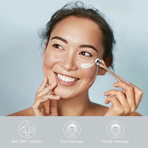 Miniatura 6 de LISAPACK Varita de rodillo de crema de ojos de metal, masaje facial, masajeador facial para aplicador, reduce la hinchazón (oro rosa)