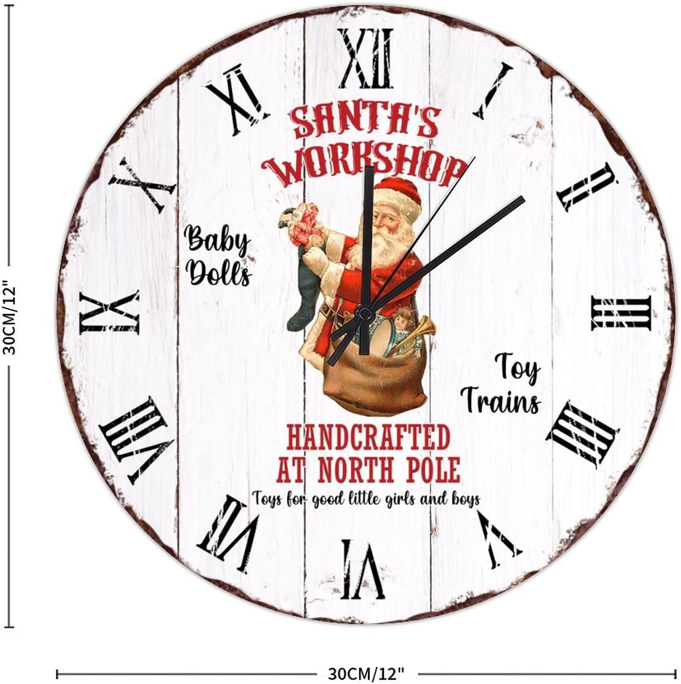 Christmas Santa Wall Clock Retro Wood Grain Wooden Wall Clock 12in Silent Non-Ticking Battery Operated Arts and Crafts Home Accessories for Farmhouse Bathroom Nursing Home Man Cave image 2