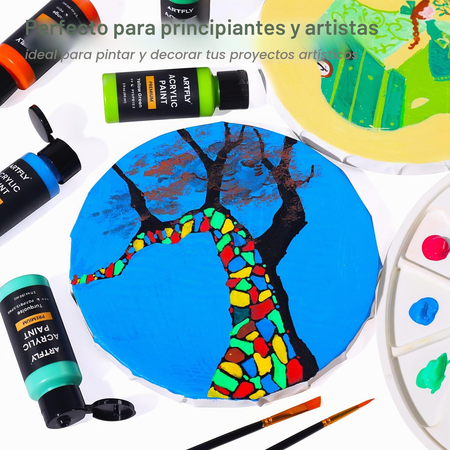 ARTFLY Pinturas Acrilicas, 36 Colores × 60ml con 12 Pinceles, No Tóxico, Impermeable, Kit de Pinturas Acrilicas para Tela Lienzo Piedra Madera, Acrilicos para Pintar para Artistas, Principiantes