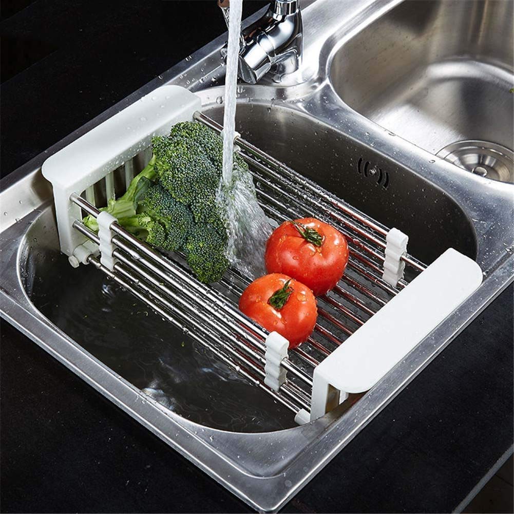 Scolapiatti in Acciaio da Cucina Semplice, Acciaio Inossidabile e, plastica Bianca