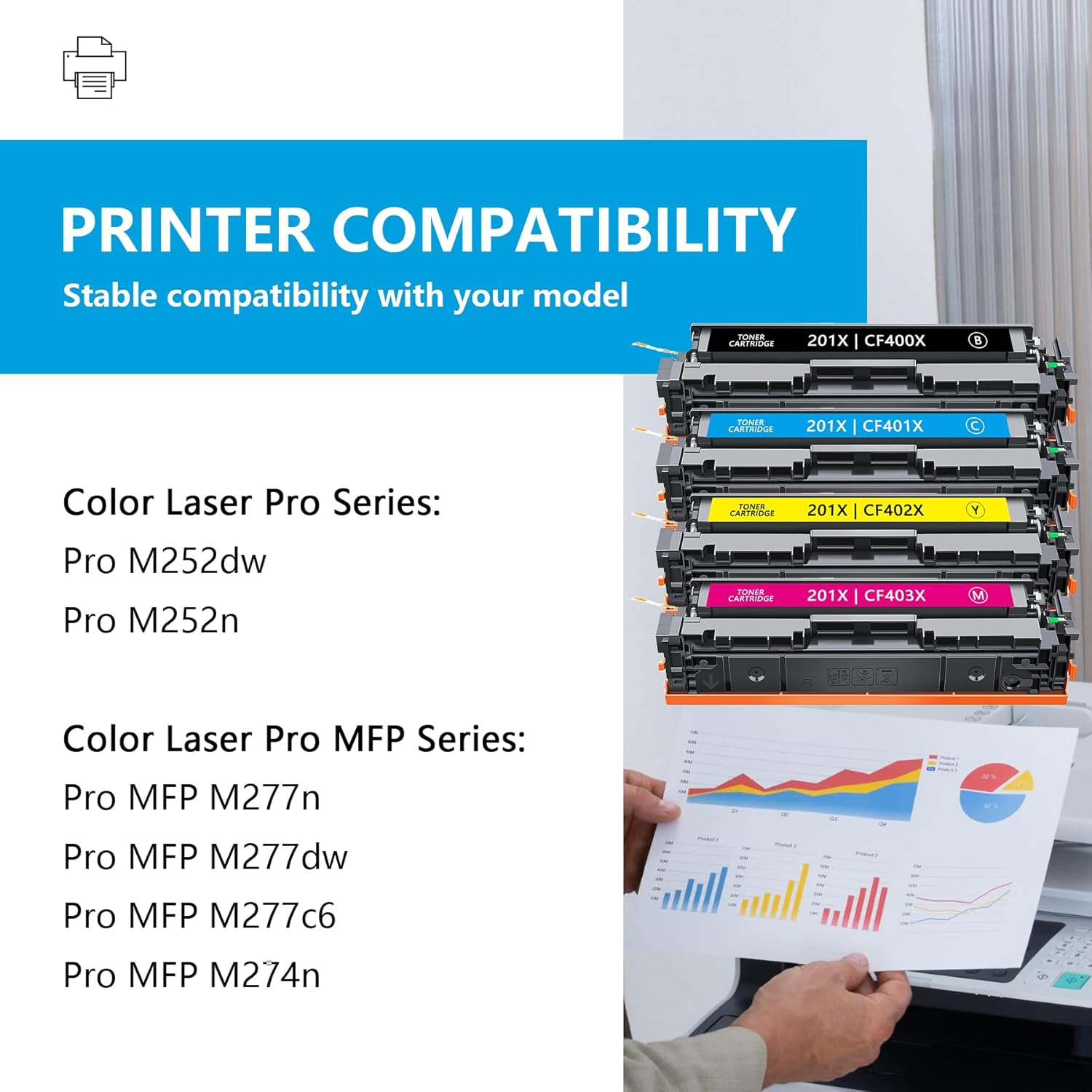 201x toner cartridges 4 pack high yield replacement for hp 201x 201a toner for color laserjet pro m252dw m252n mfp m277dw m277n m277c6 m274n printer | black cyan magenta yellow