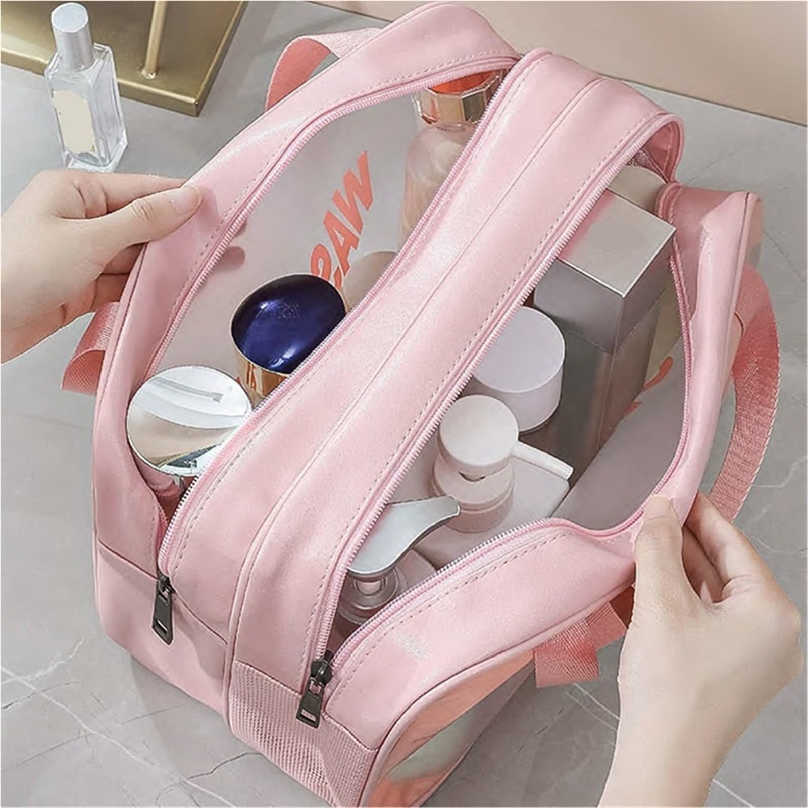Borsa da bagno portatile viaggio smerigliata con separazione a secco e bagnato 1 pezzo Per Viaggi(Black)