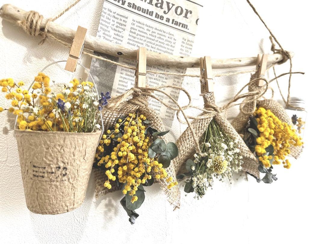 Amazon | ドライフラワー流木ガーランド ミモザクラスペディア  