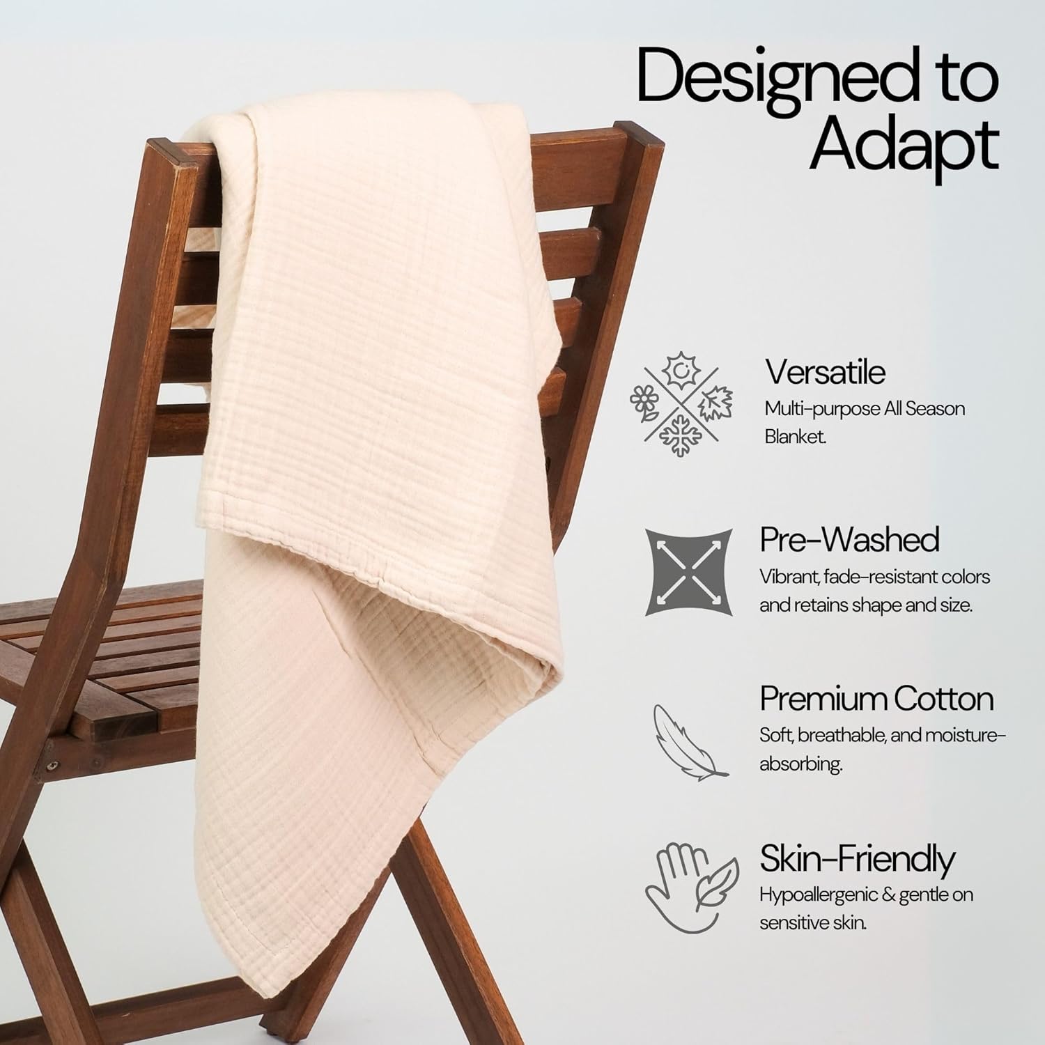 Salt Earth 100% Cotton Muslin Blanket, Gauze Blanket 80"X90" Queen, 4 Layered for Couch, Bed, Living Room,Lightweight & All Seasons Blankets & Throws, Easy to wash,Nature & Skin Friendly (Parchment) - Image 3