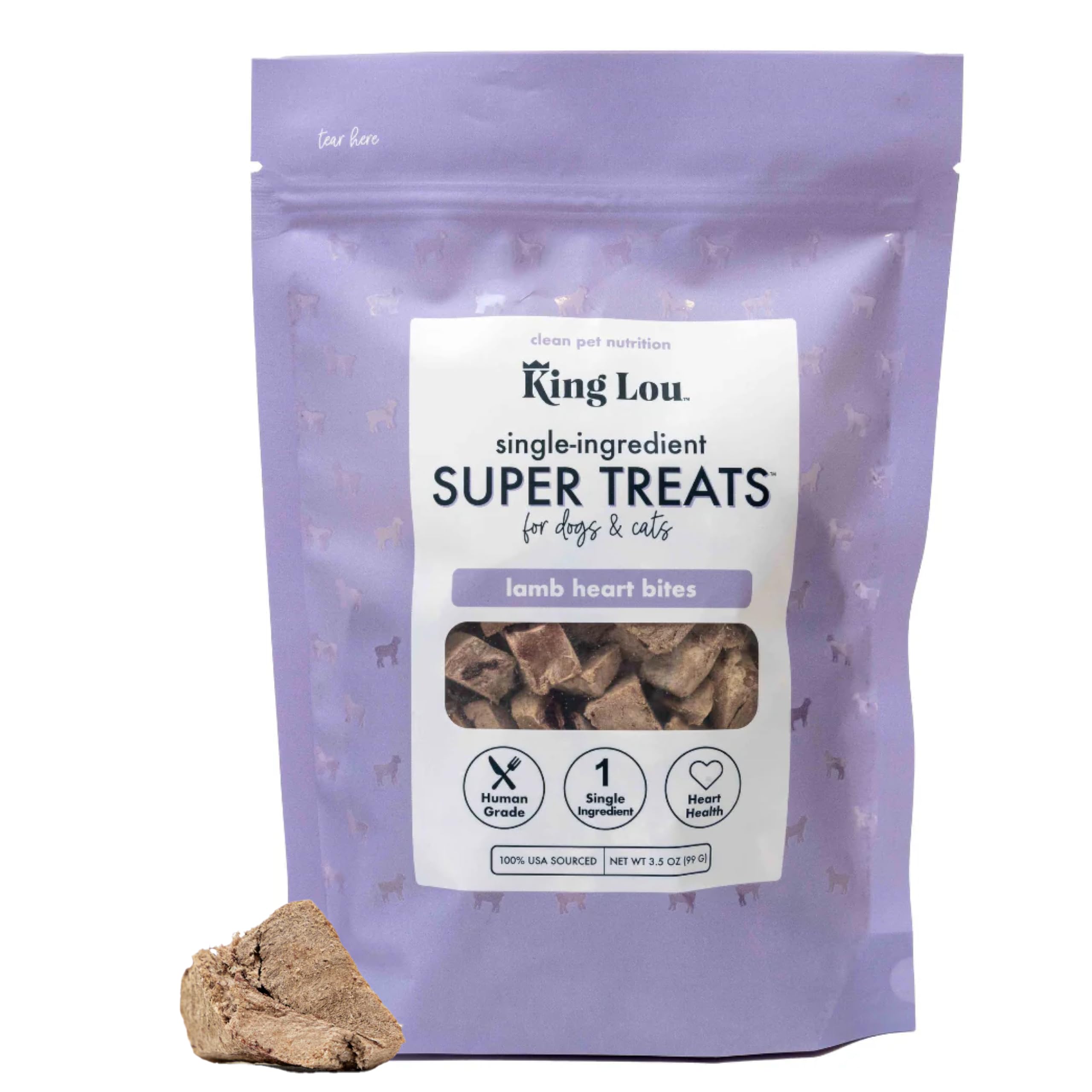 King Lou Pets - Lamb Hearts for Dogs and Cats - USA-Made Freeze Dried Lamb Dog Treats - Taurine, Zinc, and Iron - 1lb Prior to Freeze-Drying