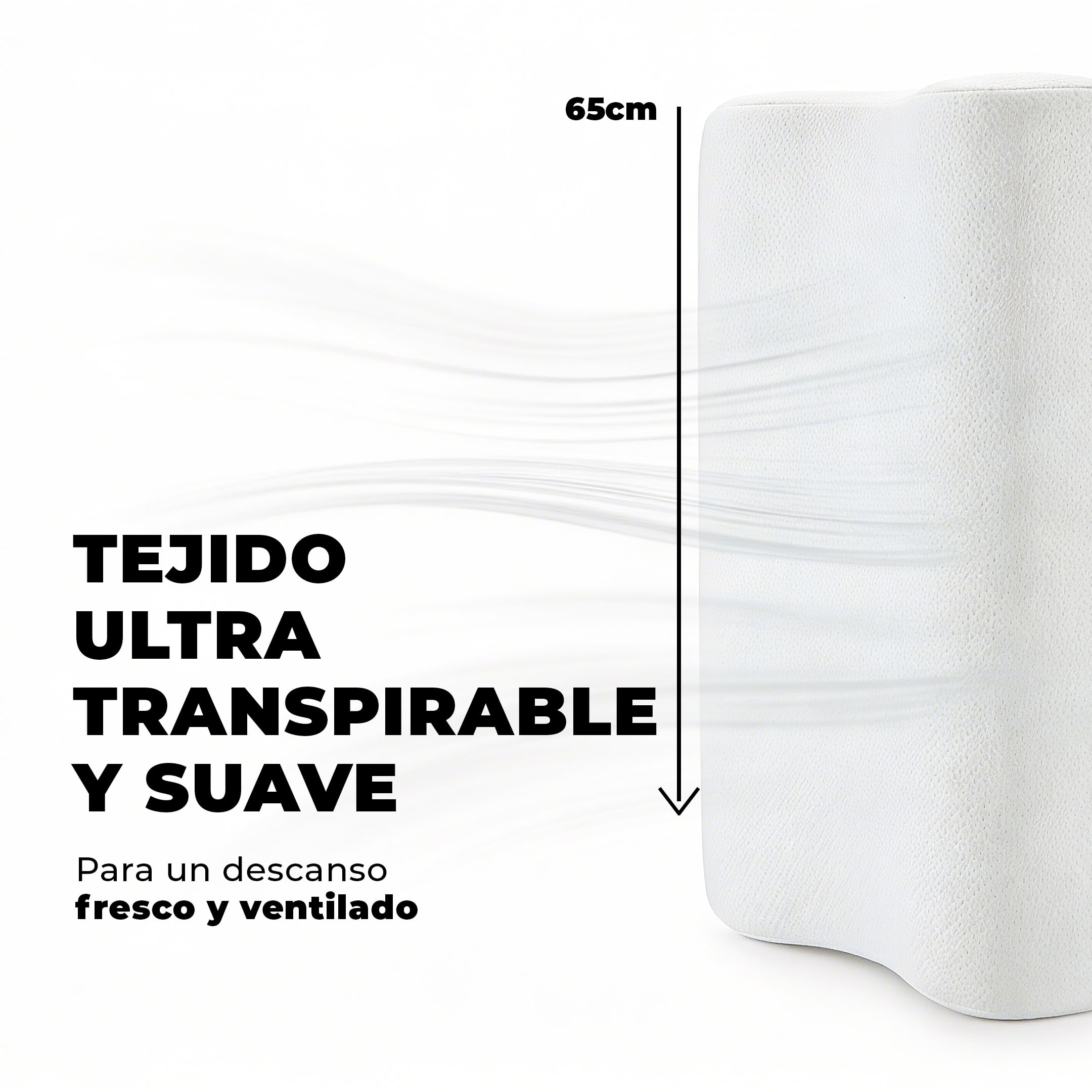 Aznar Almohada Viscoelástica Cervical 65 Cm Adaptación Ingravidez Soporte Anatómico Tejido Transpirable Núcleo Memory Foam Antipresión Dolor Cuello Funda Extraíble Alta Densidad Sueño Reparador