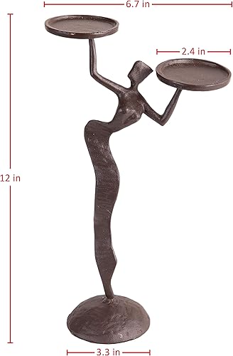 Miniatura 5 de Danya B. Decoración de estante de metal abstracto, figura decorativa de hierro fundido para velas de dos bolas o pilar, portavelas doble de Fancy