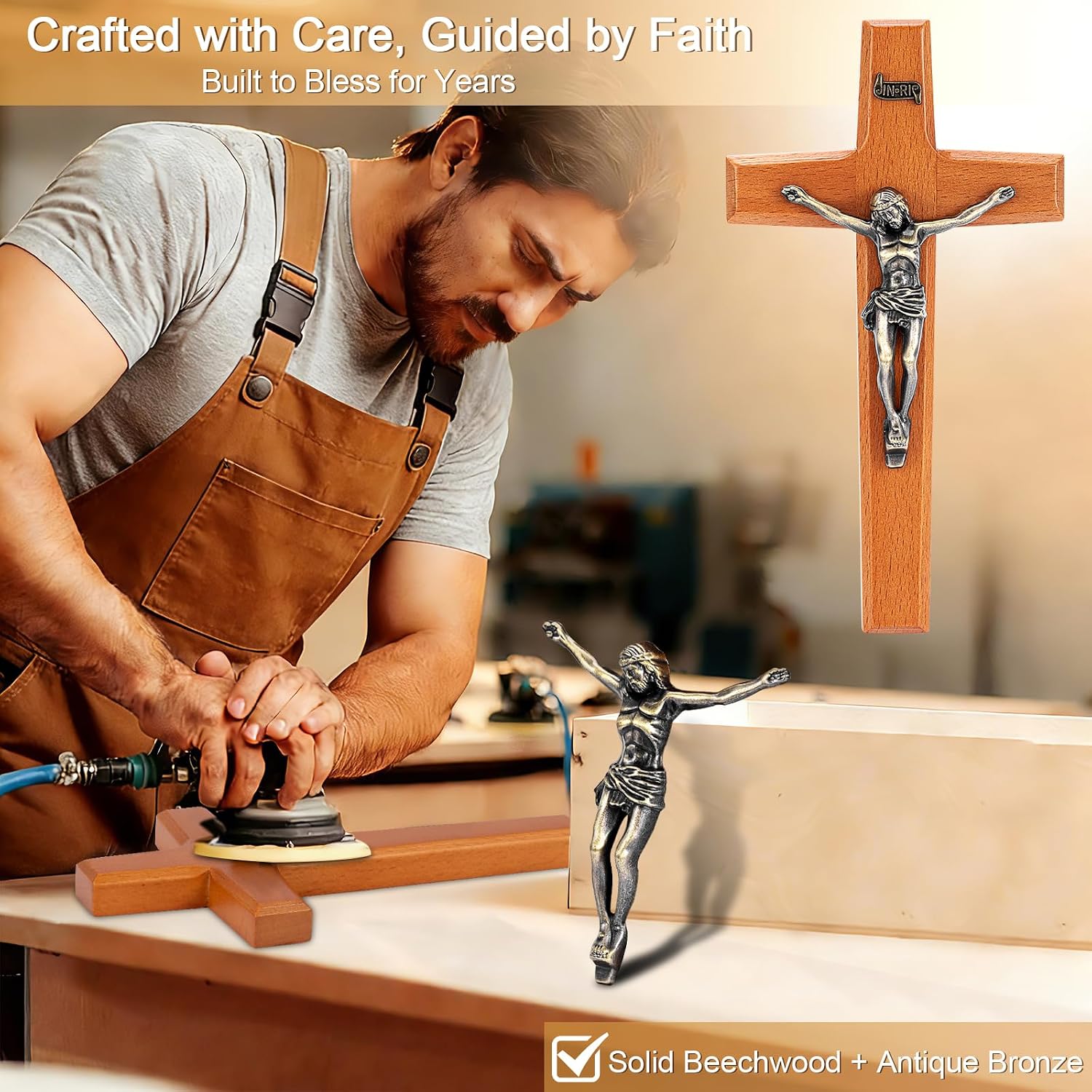 ACHIBANG Crucifix Wall Cross, Catholic Crucifix for Wall, Wooden Cross