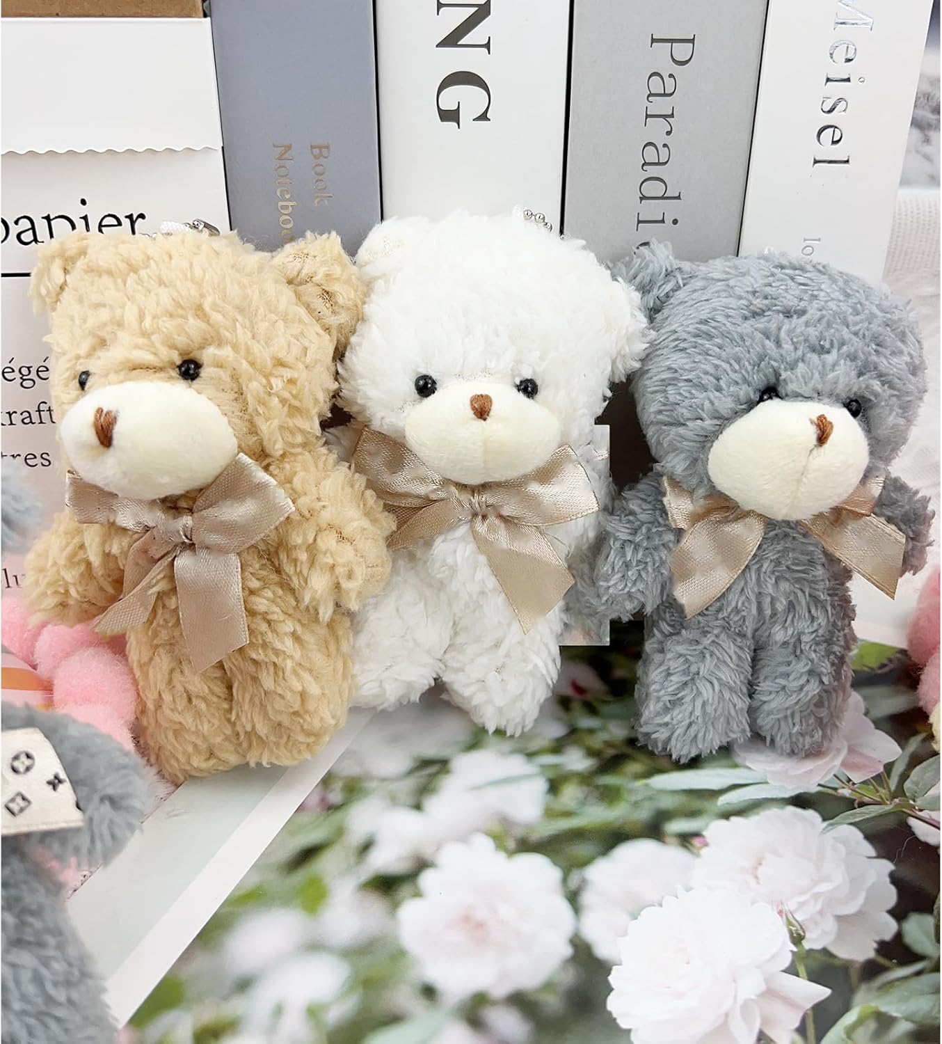 12 pcs Mini Stuffed Teddy Bears 4.7 Inch Small Plush Teddy Bears Bulk for DIY Keychain Birthday Christmas Party Favor (White   Brown   Grey)