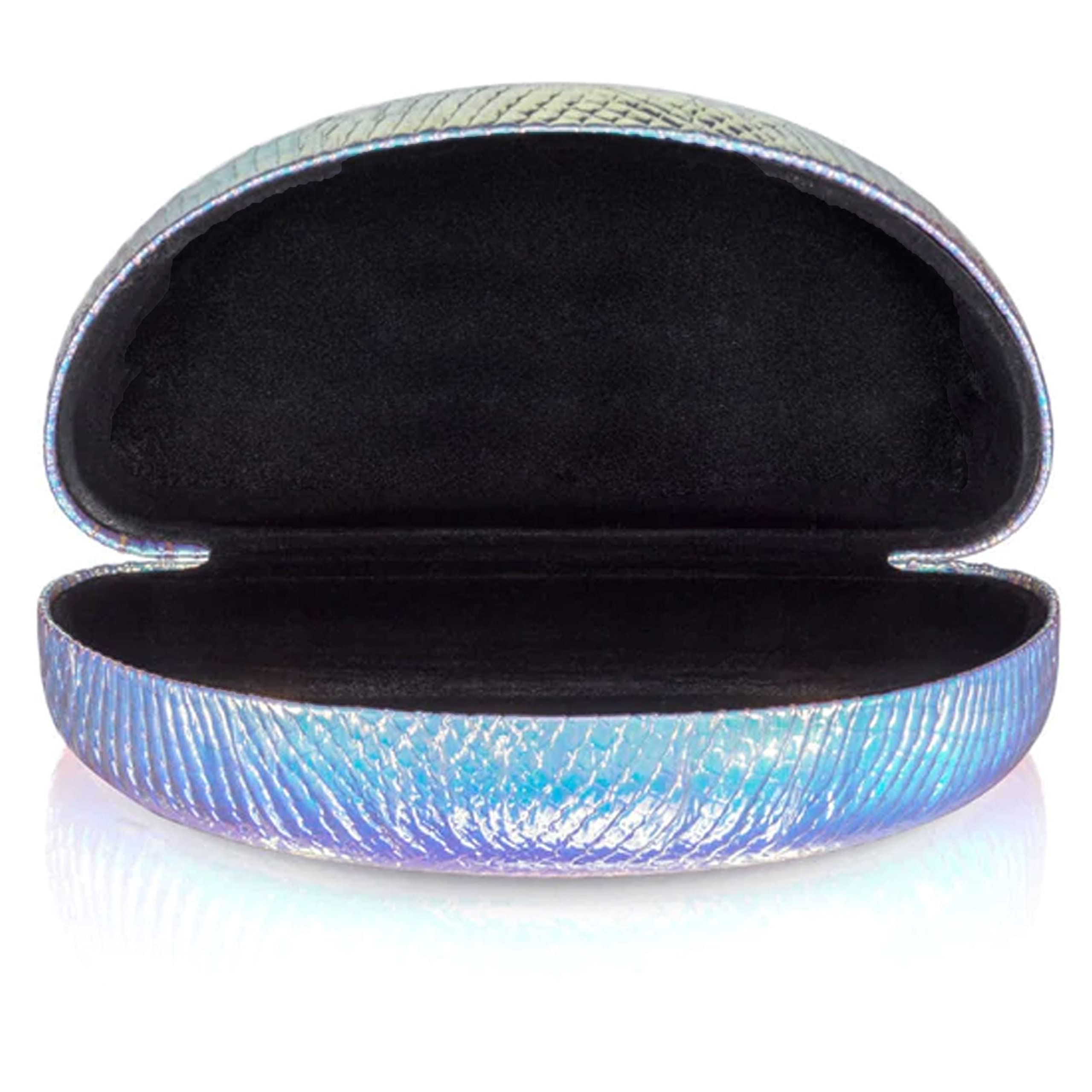 1 Large Hard Sunglasses Case Iridescent Holographic Mermaid Glasses Clam Shell, Silver