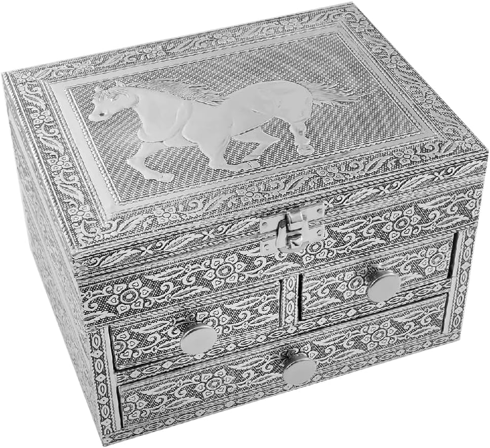 Shop LC Aluminium Oxidized Horse Embossed 3 Tier Slide Jewelry Box Organizer for Women Storage Birthday Gifts