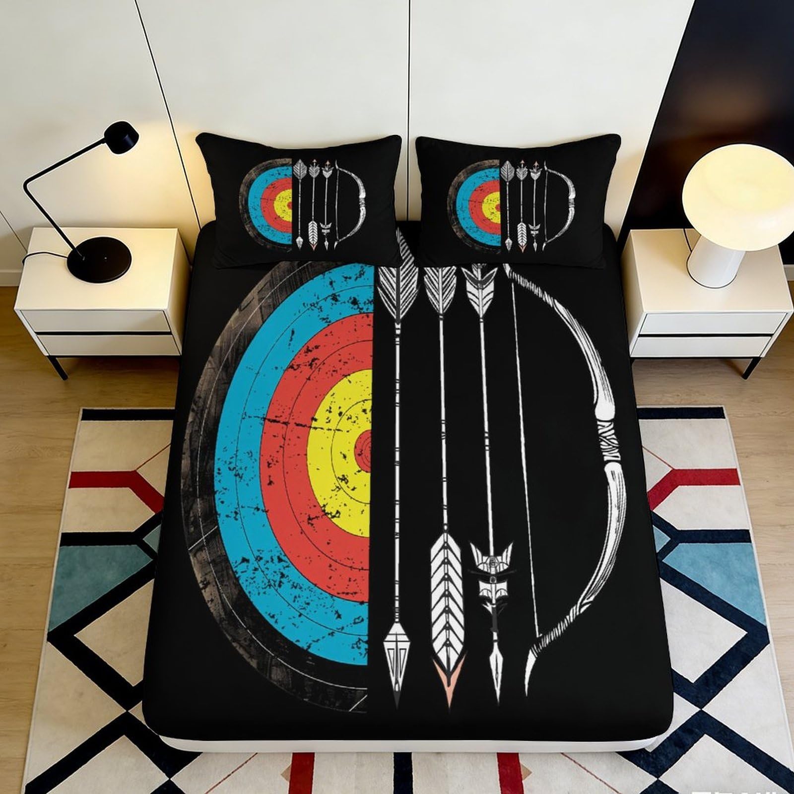 3D Printed Archery Target Fitted Sheet Microfiber Soft Colorful Arrow Bed Cover for Bedroom Dorm Mattress Protector 90x200x25cm