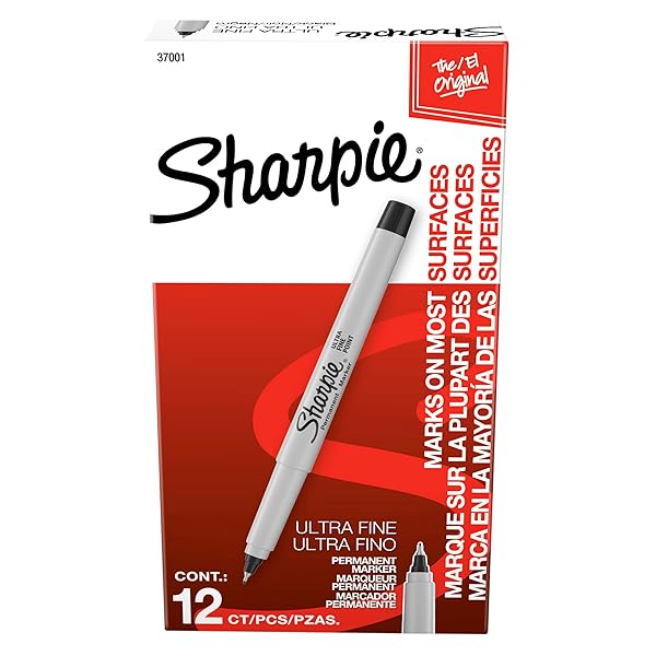 Sharpie Permanent Markers, Ultra Fine Tip, Black, 12 Count - For Classroom, Office, Home, Quick Drying, Fade Resistant, For Wood, Plastic, Paper, Metal, Ideal for Posters, Drawing, Coloring