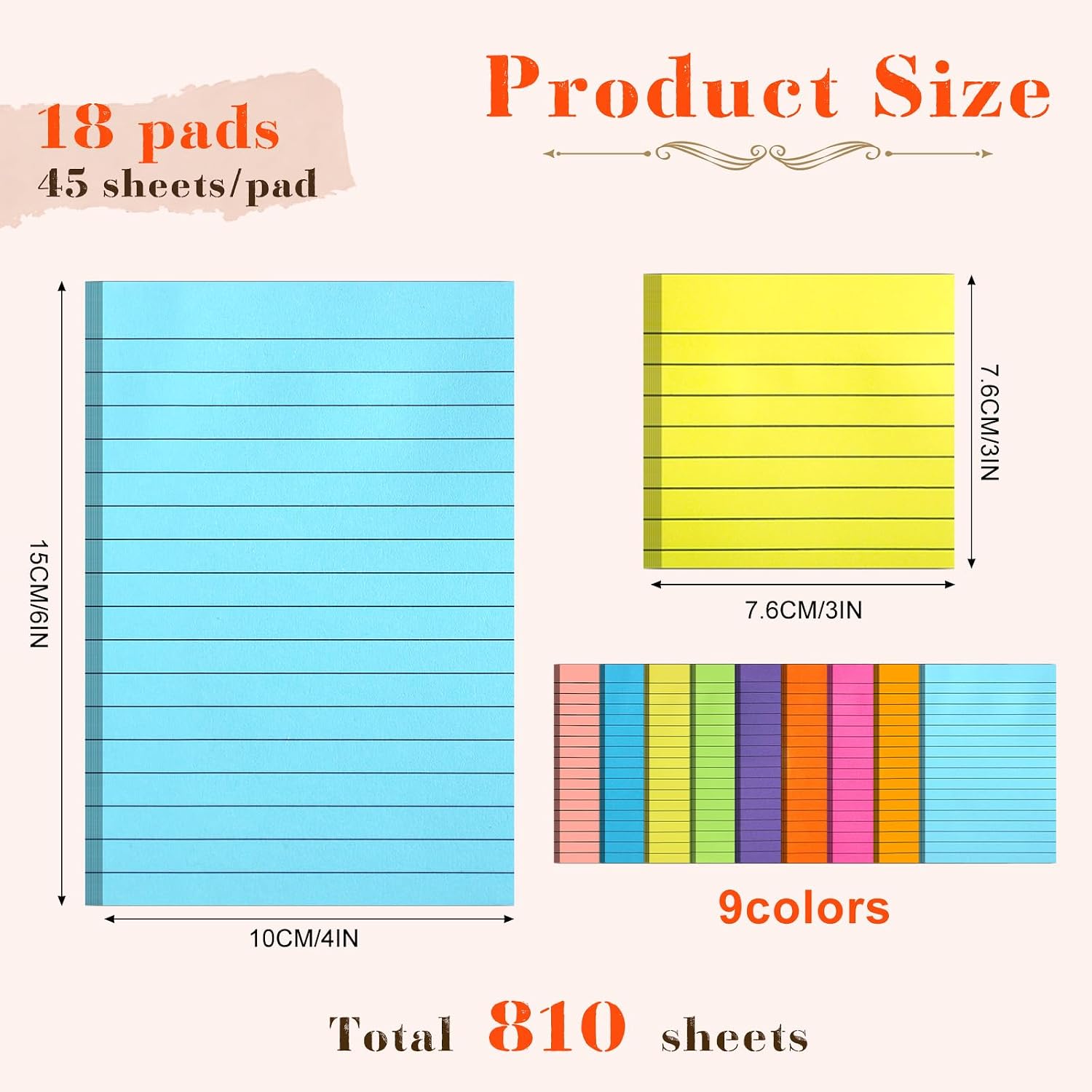 18 Pack Lined Sticky Notes, 9 Bright Colors Self-Stick Note Pads image 2