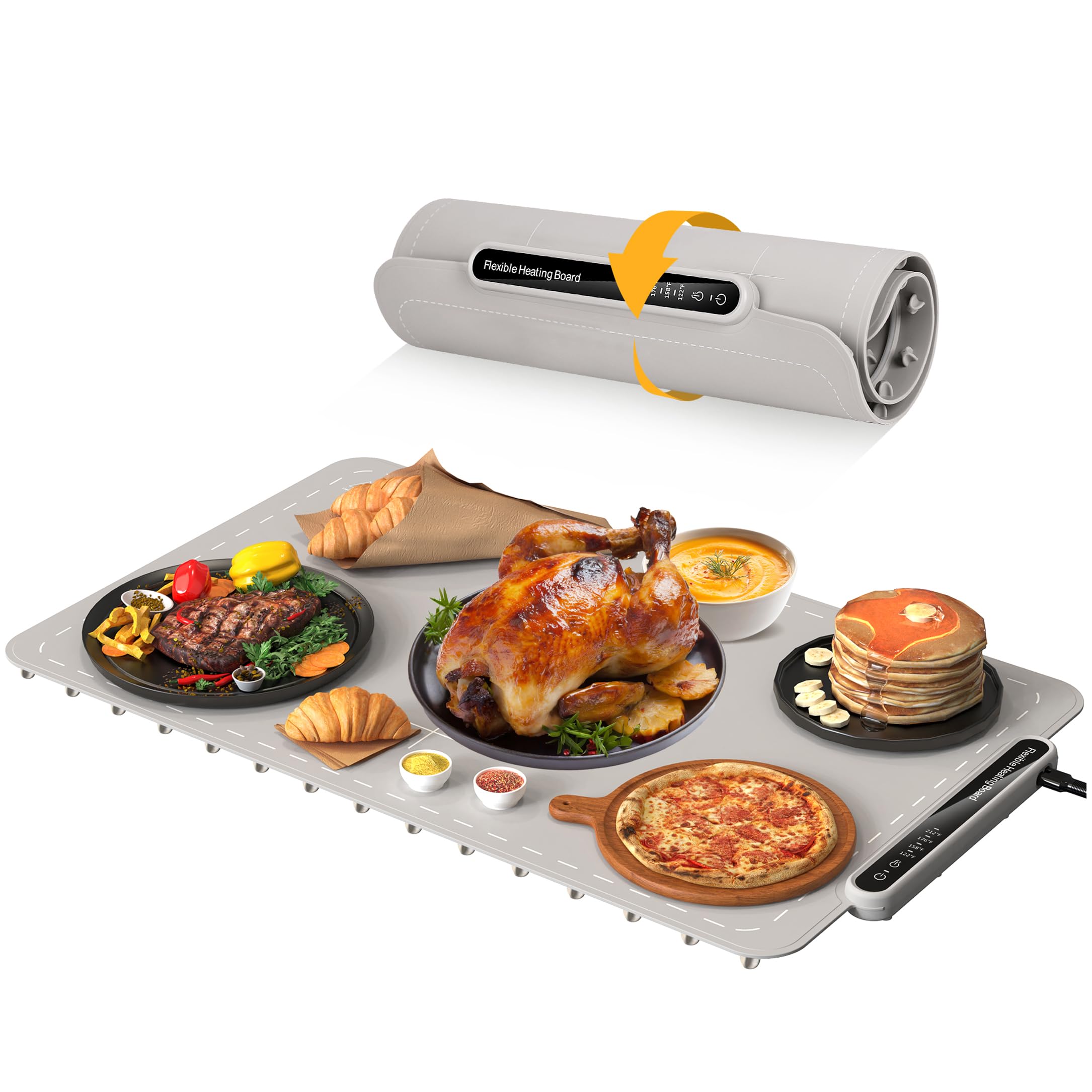 Qimh Food Warming Mat, Electric Warming Tray for Parties Buffet, Full Silicone Surface with 4 Temperature Setting & 10s Ra...