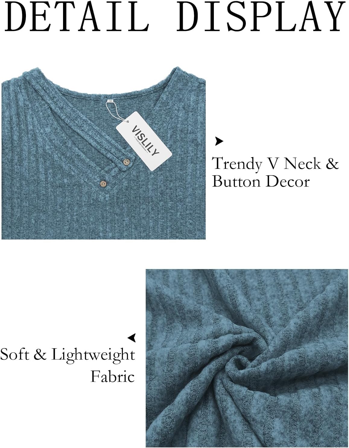 VISLILY Womens-Plus-Size-Tops Trendy V Neck Casual Long Sleeve Shirts Lightweight Knit Sweaters Button Decor Tunics Blouses - Image 5