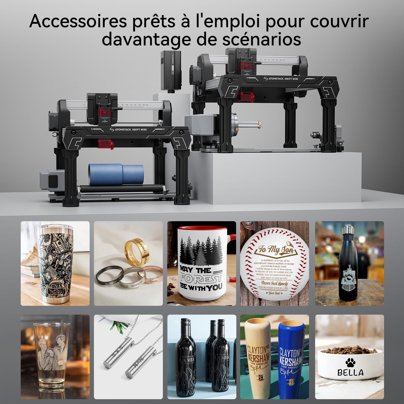 ATOMSTACK SWIFT MINI 3W Machine de Gravure Laser Modèle d'entrée de Gamme Entièrement Préinstallé Graveur Laser DIY Surface de Gravure 145×135mm Précision de 0,04 mm pour Bois, Artisanat 3000 mW