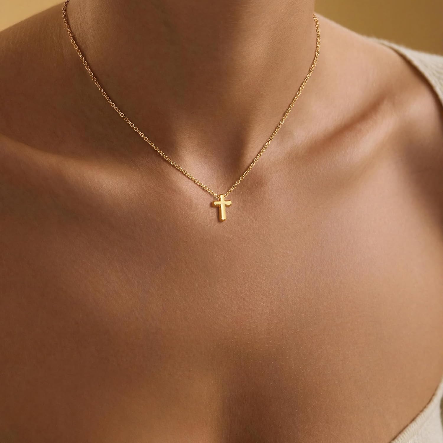Small Cross Necklace for Women, Dainty 14K Gold/Silver Plated Cross Choker Pendant Necklace Simple Trendy Waterproof Cute Easter Basket Stuffer Necklace Baptism Religious Faith Jewelry Gifts