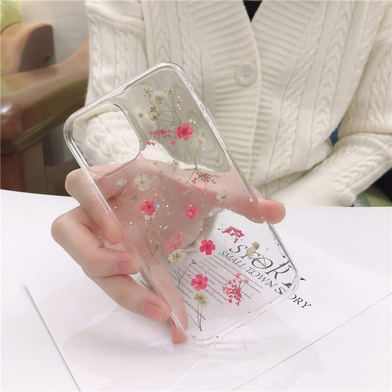 Custodia IPhone 11 Con Fiori Secchi Naturali – Cover Morbida In TPU Trasparente Con Fiori Gialli - 2