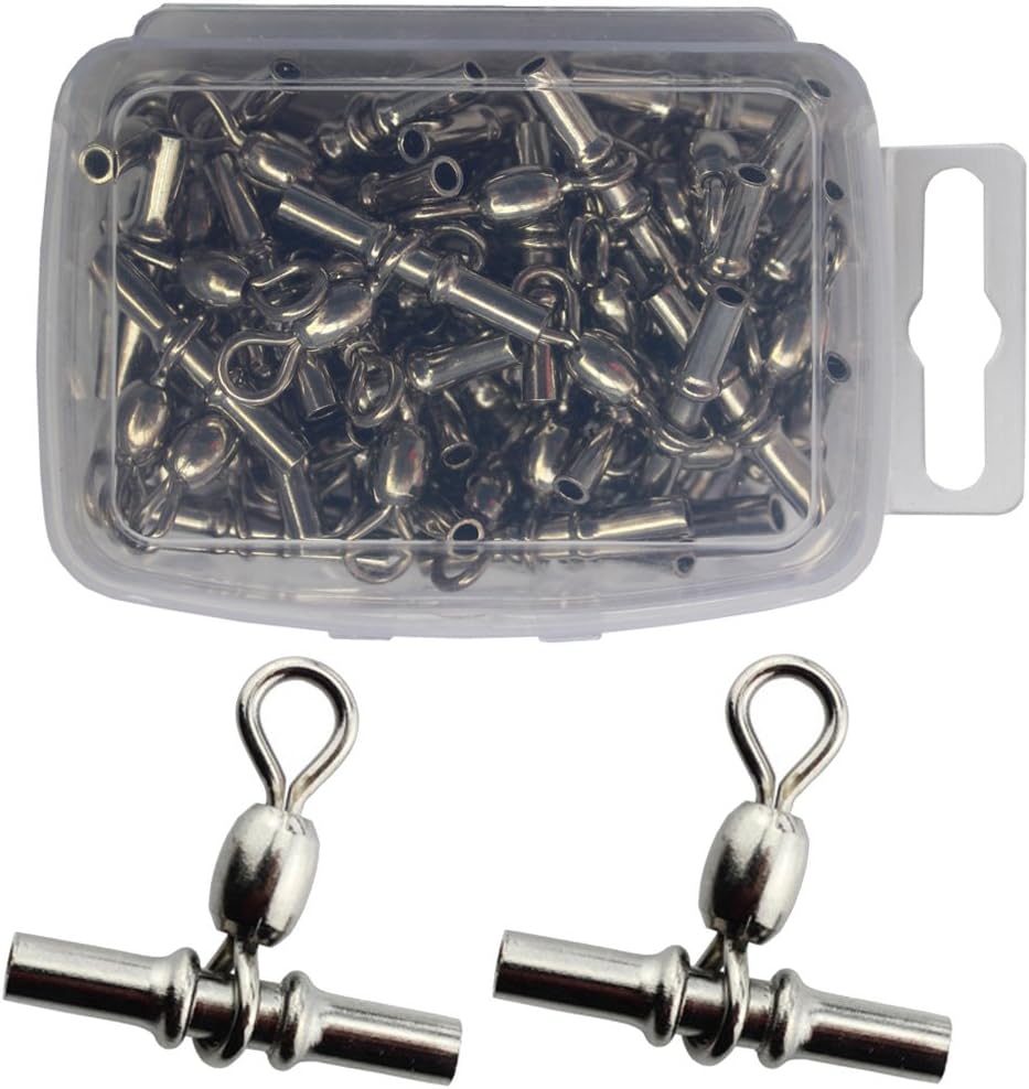 50pcs/Box Fishing Sleeves Cross Line Swivel 3 Way T Shape Fishing Swivel Crimp Swivel Tackle Connector