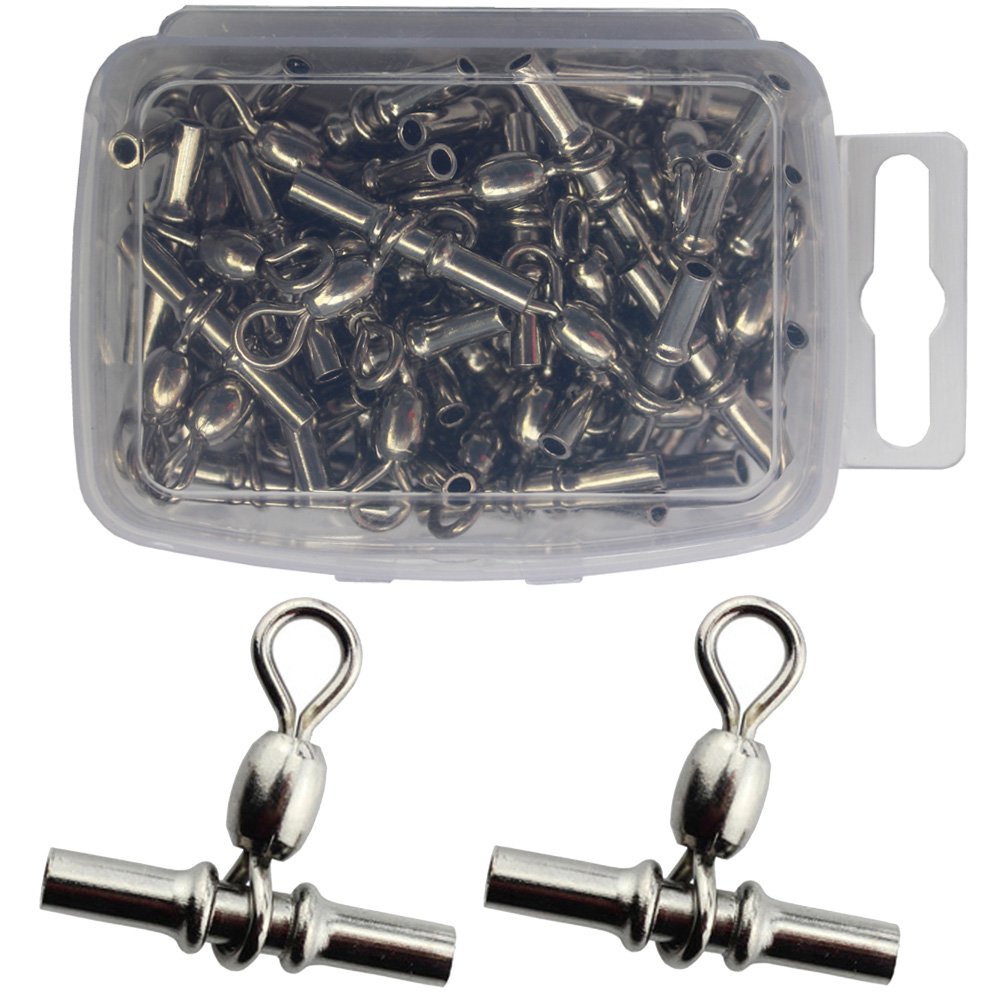Jumping fish50pcs/Box Fishing Sleeves Cross Line Swivel 3 Way T Shape Fishing Swivel Crimp Swivel Tackle Connector