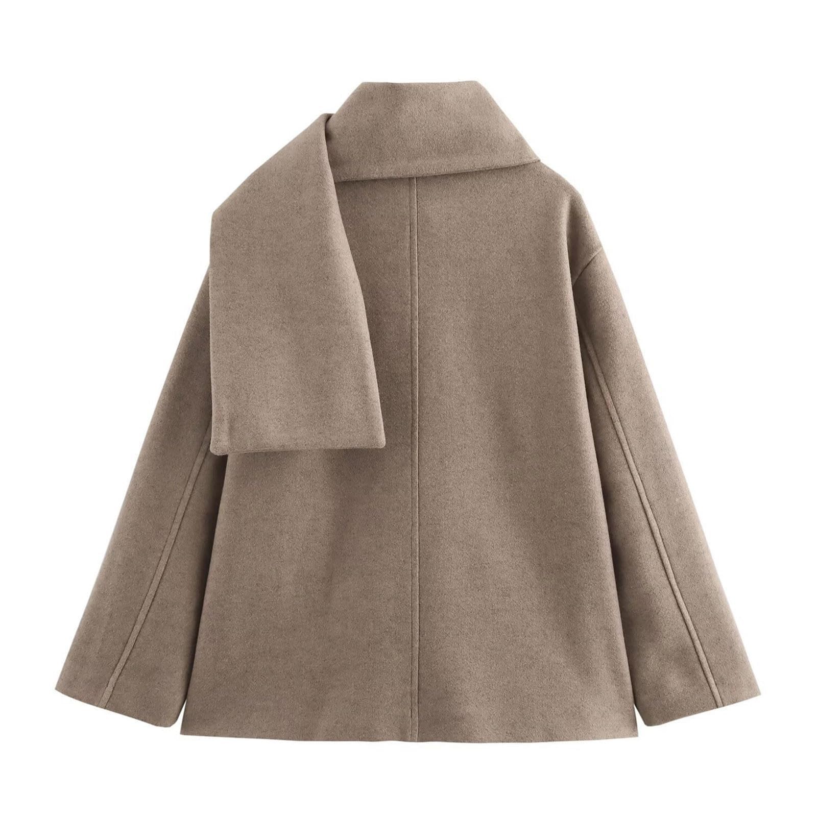 FUPODD Wintermantel Damen Elegant Wolle Winterjacke Damen Warm Mit Schal Kurzmantel Tweed Mantel Winter Kurz Trenchcoat Mit Knöpfen Wollmantel Mit Taschen Jacke Übergang Damenmantel Kurzer Wolljacke