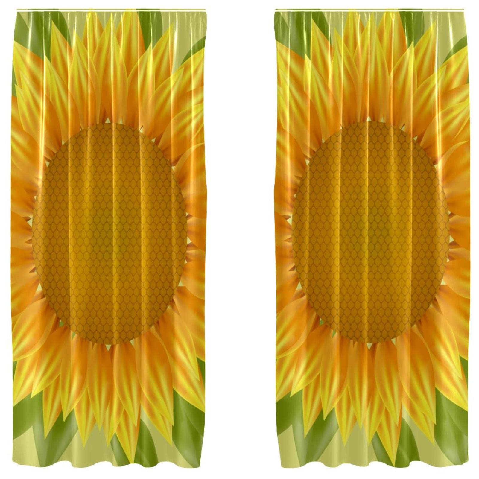 Rideaux tournesol jaune 139x213cm rideau léger décoratif feuilles vertes
